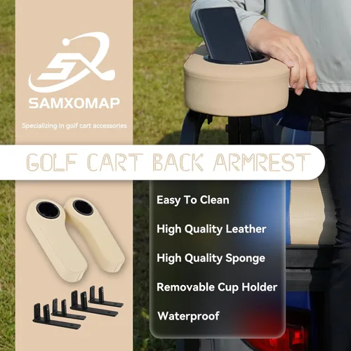Vista 5 de Golf Cart Armrest with Cup Holder for EZGO Club Car Yamaha Aftermarket Rear Seat Kit