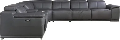 Vista 556 de BlackJack Furniture Venice - Sofá modular de cuero italiano de grano superior de 5 piezas con 3 reclinables eléctricos, reposacabezas ajustable