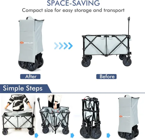 Vista 4 de S AFSTAR Carrito plegable de jardín, con mango ajustable y ruedas universales, carrito plegable resistente para material agrícola, juguetes, Gris
