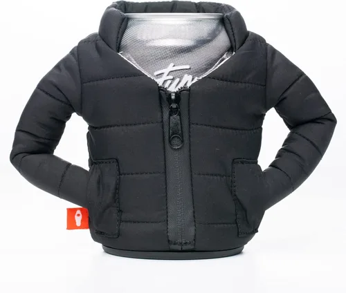 Puffin - The Puffy Jacket - Enfriador de latas aislado de 12 oz I Aislante de botellas de cerveza y latas de refrescos, mantiene las bebidas y Negro