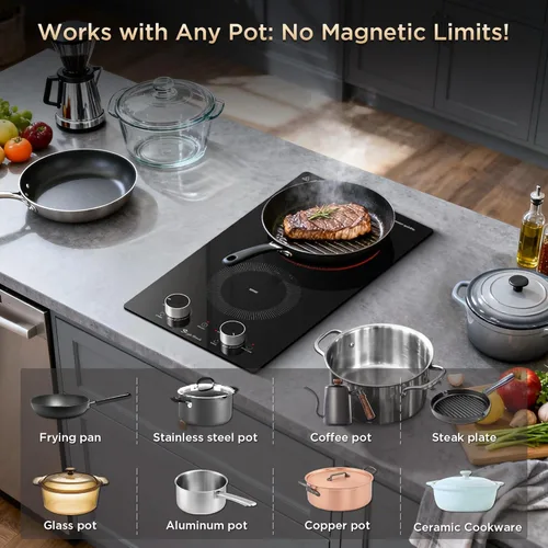 Vista 5 de Placa eléctrica de 2 quemadores de 110 V, quemador eléctrico enchufable, encimera y estufa integrada con control de perilla, 9 niveles de potencia