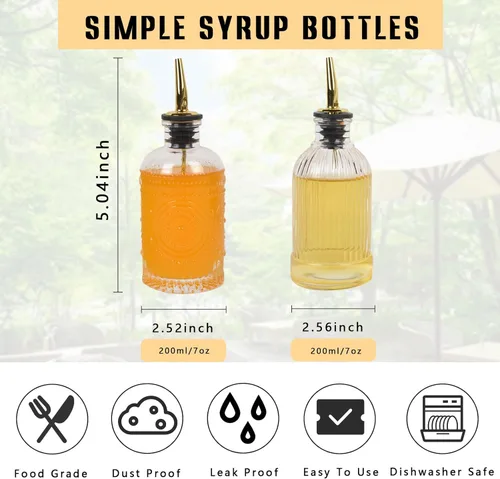 Vista 2 de ChezMax Botellas dispensadoras de jarabe de café, recipientes de vidrio de 7 onzas con boquilla de vertido de metal, accesorios de barra de café