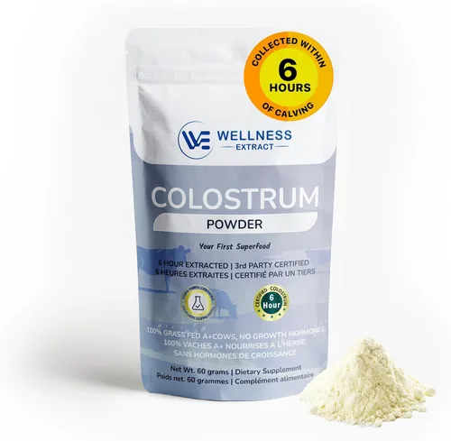 WELLNESS EXTRACT Polvo de calostro bovino rico en proteínas y lactoferrina, el verdadero suplemento certificado para apoyo inmunológico, salud
