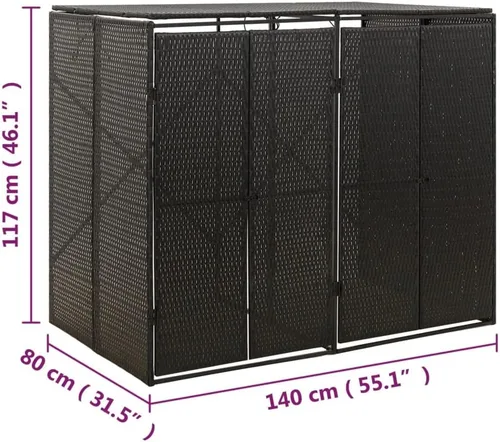 Vista 7 de vidaXL - Cobertizo doble de ratán de polietileno, duradero, resistente a la intemperie, tapa de fácil acceso, puerta frontal con cerradura