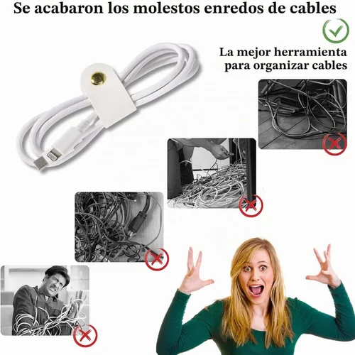 Vista 4 de Organizador de cables de cuero, correas de cable reutilizables, organizador de cables de piel sintética, cable de carga, cable de alimentación