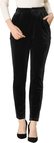 Vista 8 de Allegra K Pantalones de terciopelo para mujer, pantalones rectos elegantes con bolsillos Verde profundo