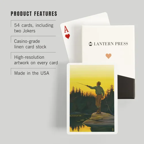 Vista 3 de Lantern Press Escena de pesca con mosca (52 cartas de juego, baraja de cartas de tamaño póquer con comodines)