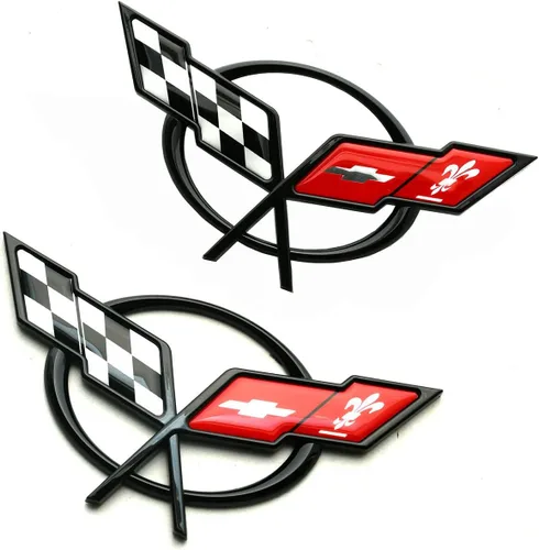 Vista 3 de Juego de Par 1997-2004 Corvette C5 Emblema de Nariz Frontal y Tapa de Cubierta Trasera Insignia de Banderas Cruzadas 3D de Repuesto para Corvette