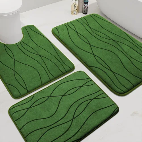 Vista 18 de YIHOUSE Juego de alfombras de baño de espuma viscoelástica, 3 piezas, color gris oscuro