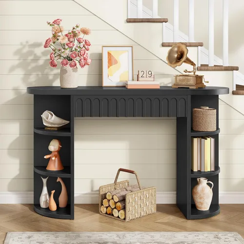Vista 4 de Hoctieon Fluted Console Table with Storage, Entryway Table with Side Storage Shelves, Narrow Sofa Tables Behind Couch, Hallway Tables for Living