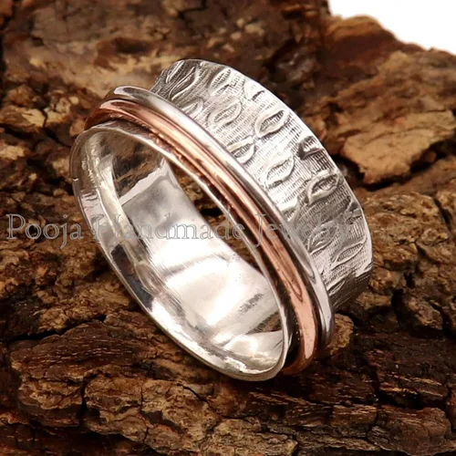 Vista 3 de 925 Spinner Silver Ring, Spinner Ring, Meditation Spinner Ring, Mix Metal Ring, Handmade Ring, Fidget Spinner Ring, Spinner Rings For Women, Women