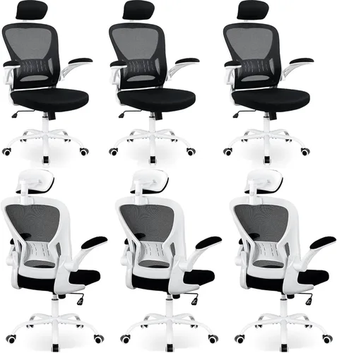 Vista 19 de Paquete de 2 sillas de oficina ergonómicas de escritorio, altura ajustable con ruedas, soporte lumbar de malla giratoria para computadora, silla