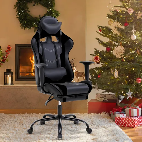 Vista 51 de Silla ergonómica para videojuegos, silla de juegos con reposacabezas, silla de computadora de oficina con ruedas y soporte lumbar, silla