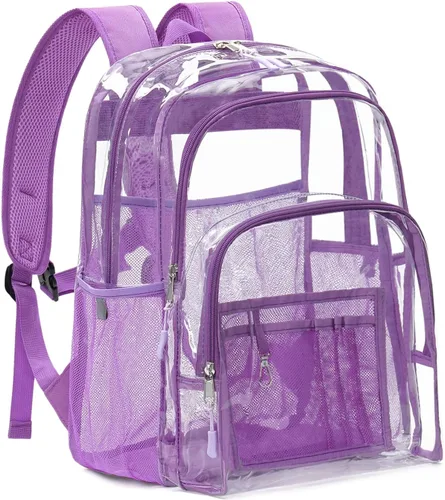 Vista 11 de Mochila transparente grande de doble capa, 17 pulgadas, resistente, transparente, para universidad, trabajo, Beige, Grande, Mochila de doble capa