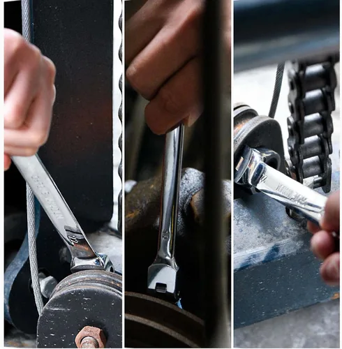 Vista 6 de Qnkaa Juego de Llaves de Trinquete Flexibles 8 piezas 9-17mm Llave Inglesa Anillo de Engranaje Trinquete Combinación Kit de Llaves Flexibles Cabezal