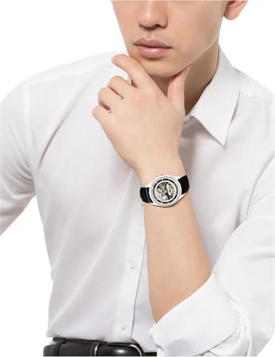 Vista 5 de Hamilton Jazzmaster Viewmatic Reloj automático de cuero negro con esfera de esqueleto H42555751, plateado, Reloj esquelético, mecá