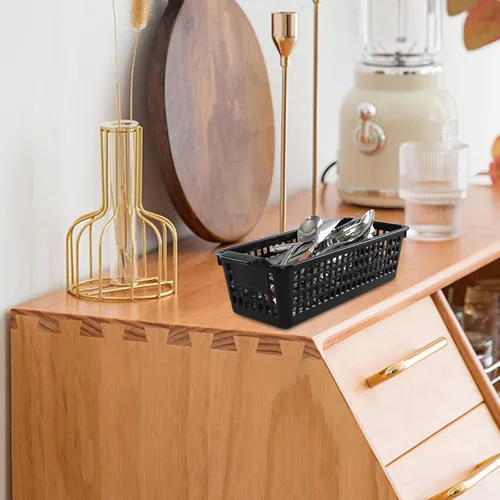 Vista 6 de Cesta de almacenamiento delgada de plástico, 6 paquetes de cestas organizadoras pequeñas, color negro