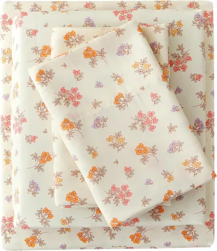 Vista 10 de Viviland - Juego de sábanas floral individual, 3 piezas, diseño bohemio azul con patrón de flores y estampado turco de cachemira, de microfibra
