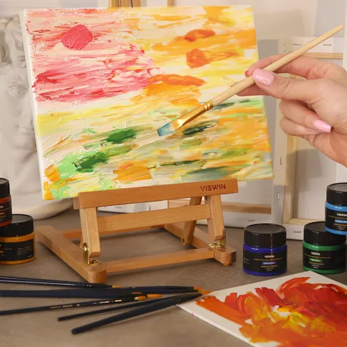 Vista 2 de VISWIN Caballete de mesa con marco en H de 25 pulgadas para pintar, caballete de mesa de madera de haya ajustable, caballete de arte portátil