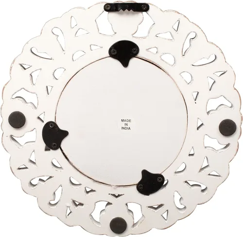 Vista 3 de The Wooden Town Espejo de pared redondo blanco de 10 pulgadas, magnífico espejo rústico de decoración de granja, espejo de entrada de color madera