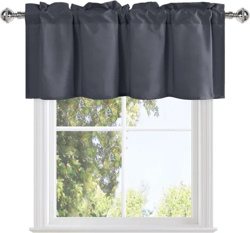 Vista 7 de DWCN Cortinas de valance para cocina de 12 pulgadas, cortinas cortas para la parte superior, con bolsillo para barra para ventanas del sótano - 1