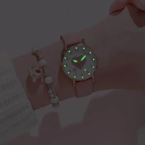 Vista 3 de Relojes de pulsera para mujer, reloj clásico de cuarzo con esfera luminouse de fácil lectura, correa de reloj de cuero, relojes redondos de cara