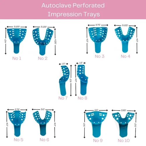 Vista 6 de Bandejas de impresión dental perforadas sin látex desechables bolsa de 12 piezas (#1 grande superior)