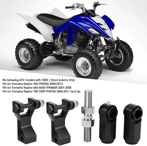 Vista 2 de Kit de bajada delantera, ATV aluminio ajustable delantero trasero kit de bajada para Yamaha Raptor 350 660 700 (negro)