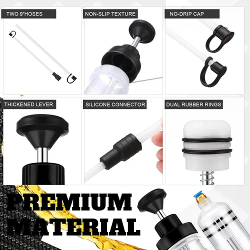 Vista 5 de Lothee Paquete de 2 Extractores de Fluidos Automotrices de 500cc, Bomba Extractora de Aceite, Bomba de Jeringa Manual con Manguera de Succión Manual