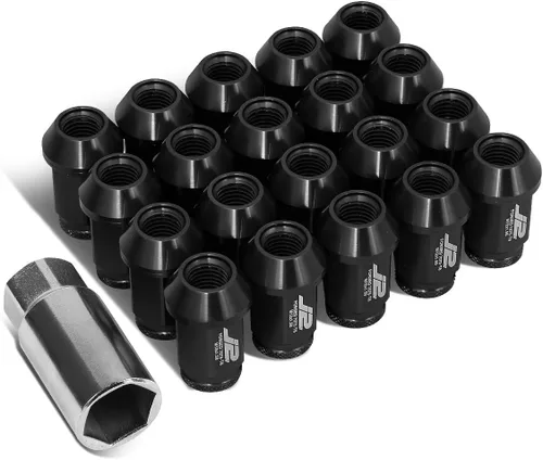 J2 Engineering LN-T7-023-15-BK Negro 7075 Aluminio M12X1.5 20Pcs L: 1.575 in Tuerca de extremo abierto con adaptador de enchufe