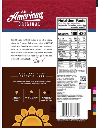 Vista 2 de David BBQ - Semillas de girasol, 5.25 onzas, (2 paquetes) tostadas y saladas