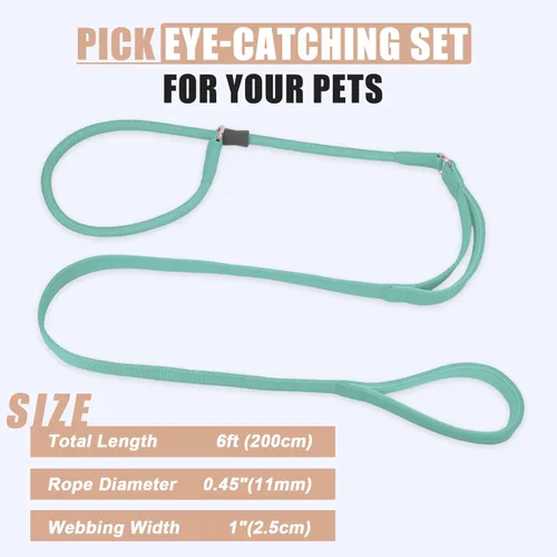 Vista 11 de Correa antideslizante para perro, correa de entrenamiento para perros con doble asa, correa antideslizante de cuero suave y collar, correa de nailon