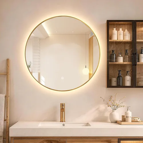 Vista 15 de Niccy Espejo redondo con retroiluminación LED de 24 pulgadas para baño, espejo de pared con marco negro, espejos circulares inteligentes LED con 3