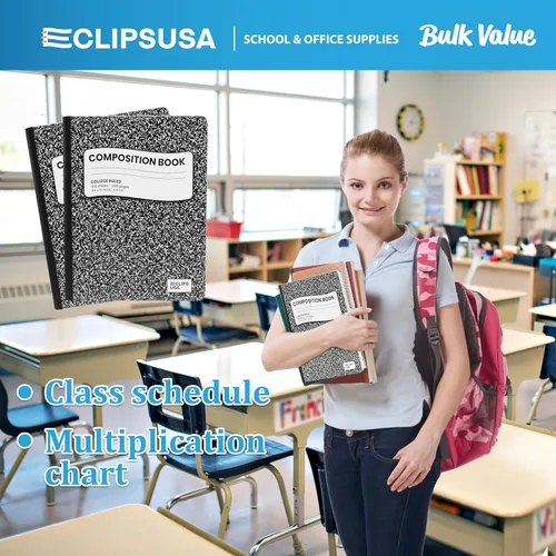 Vista 3 de Cuaderno de composición con rayas universitarias, cuaderno de composición de mármol negro a granel con rayas universitarias, tapa dura, 100 hojas