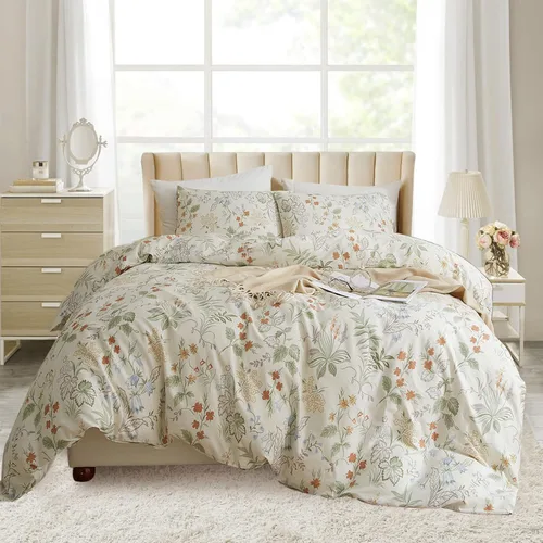 Vista 39 de EAVD Juego de edredón floral azul Twin/Twin XL blanco, microfibra suave, 3 piezas, juego de edredón bohemio con flores botánicas para niñas con 2