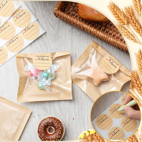 Vista 5 de Outus 100 bolsas de empaque para galletas con sello, bolsas de panadería de 3 x 3 pulgadas con ventana, papel resistente a la grasa termosellable