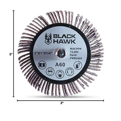 Vista 5 de BHA Ruedas de aleta montadas en vástago de óxido de aluminio, 2" x 1" x 1/4", grano 40 - Paquete de 5