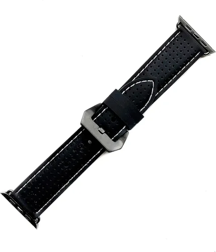 Vista 3 de Acabado negro ergonómico con hebilla ancha (BMHLS-BK-ORG-38) Correa de goma de silicona de lujo de liberación rápida compatible con Apple 1.496 in i