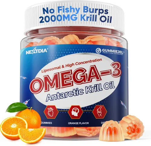 Aceite de krill antártico liposomal Omega 3 gomitas de 2000 mg – Absorción de nivel celular Omega-3 con EPA, DHA y astaxantina – Antioxidante y