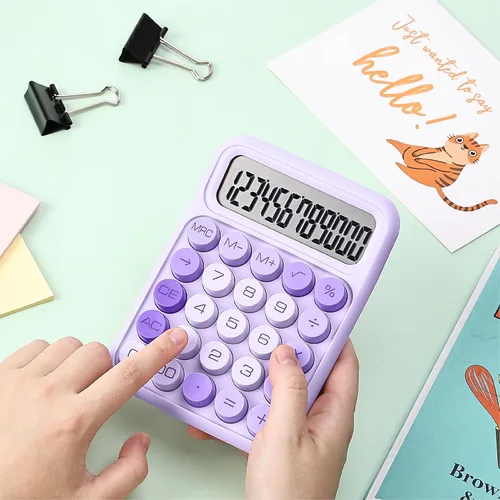 Vista 6 de Mr. Pen - Calculadora de interruptor mecánico, 12 dígitos, pantalla LCD grande, botones grandes de calculadora púrpura