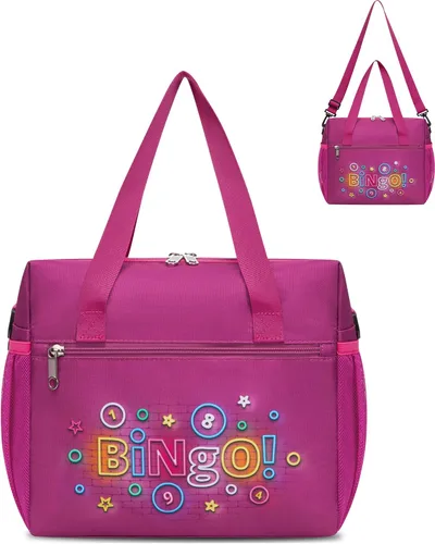 Vista 11 de Bolsa de bingo para Daubers Dabbers Dobbers Dotters resistente al agua, bolsa de accesorios de bingo con bolsillos para adultos mayores (negro)