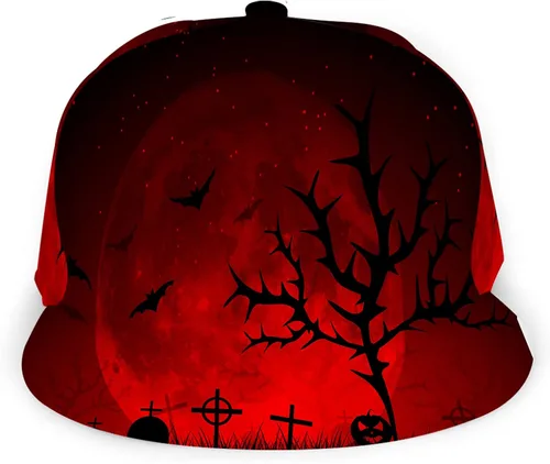 WONDERTIFY Gorra de béisbol de luna llena oscura de miedo de Halloween Snapback sombrero unisex camionero sombrero Hip Hop cuadros plano Bill Brim