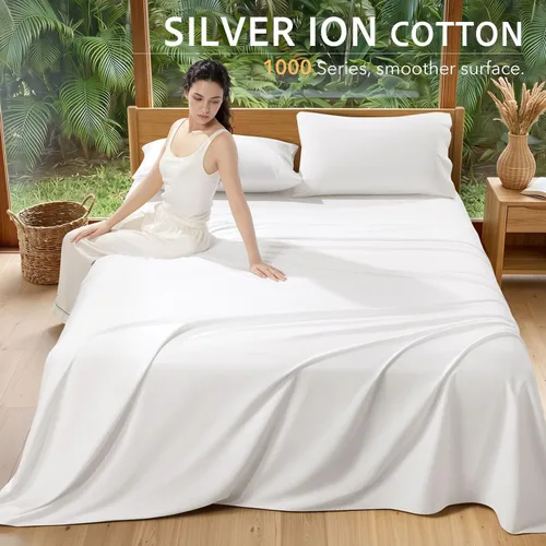 Vista 2 de SONORO KATE Sábanas Queen de algodón con infusión de plata, serie 1000 Gris