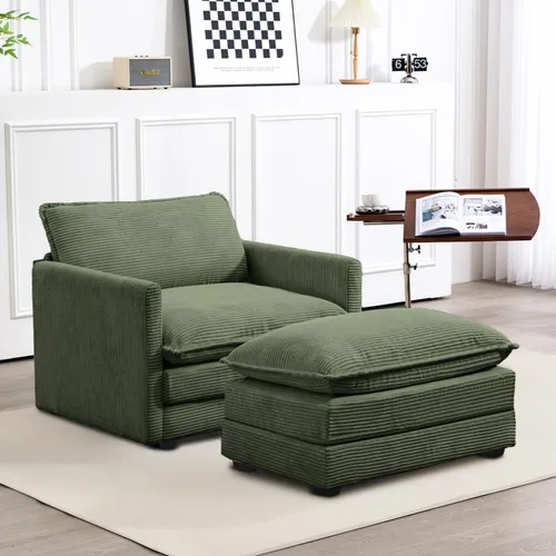 Vista 45 de ROWHY Sofá modular de gran tamaño con otomana móvil, juego de sofá moderno de pana de 112 pulgadas y 4 asientos, sofá convertible en forma de L