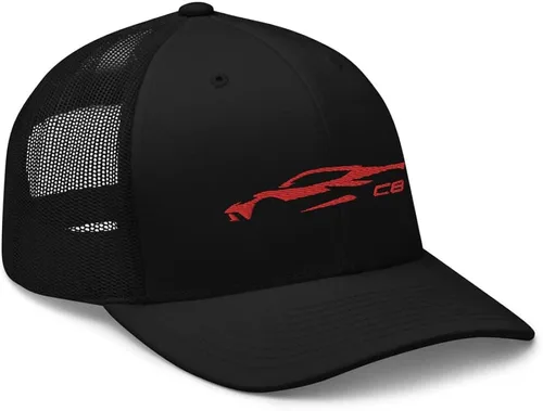 Vista 6 de 2022 2023 Coche deportivo Rojo C8 contorno silueta 8 generación Mid Engine Vette Trucker Cap Snapback sombrero Snap Back
