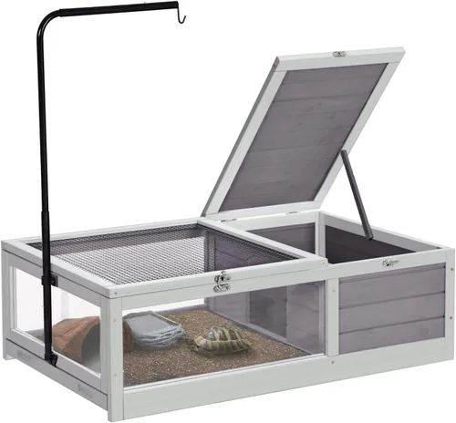 Tortoise Habitat Tortoise House - Caja grande de madera para pequeños reptiles animales para uso en exteriores e interiores, soporte de lámpara