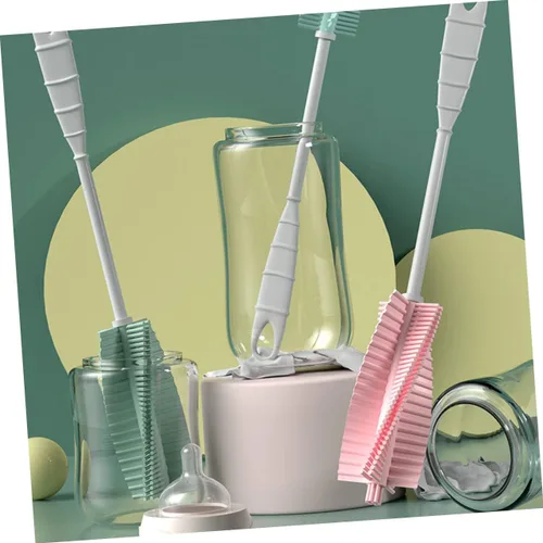 Vista 4 de Juego de 2 cepillos para biberón, cepillo de limpieza de silicona y polipropileno con mango antideslizante, mango largo para limpieza profunda