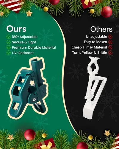 Vista 3 de Luces de Navidad C9 para exteriores con 110 clips de resorte, 81 pies, 110 luces LED C9, impermeables, conectables para exteriores, techo, patio