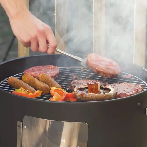 Vista 4 de Realcook Ahumador vertical de carbón de acero de 17 pulgadas, parrilla redonda resistente para barbacoa al aire libre, color negro