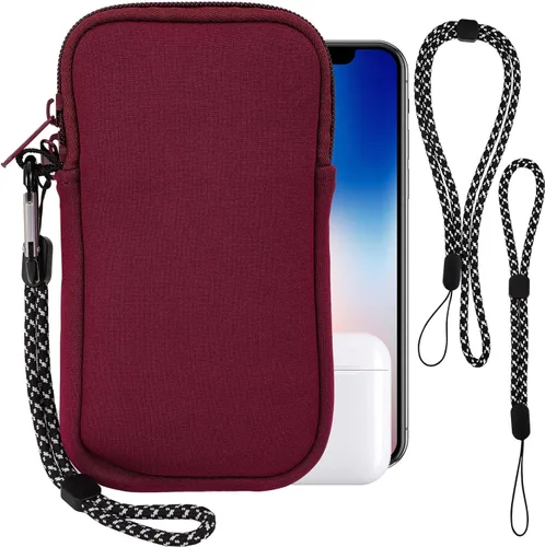 Vista 9 de Pwsap Calcetín para teléfono, bolsa de neopreno universal resistente a golpes e impactos con mosquetón y correa de cordón, funda para senderismo